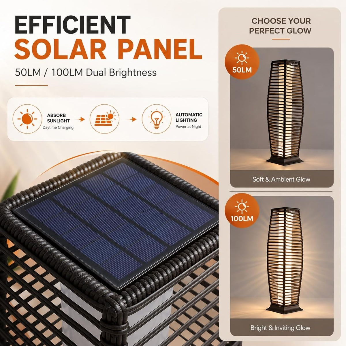 Grand patio 2-Piece Outdoor Floor Lamp Solar Powered Lantern Waterproof Wicker Boho Deck Lights for Garden Porch Decor, Large Crossover
