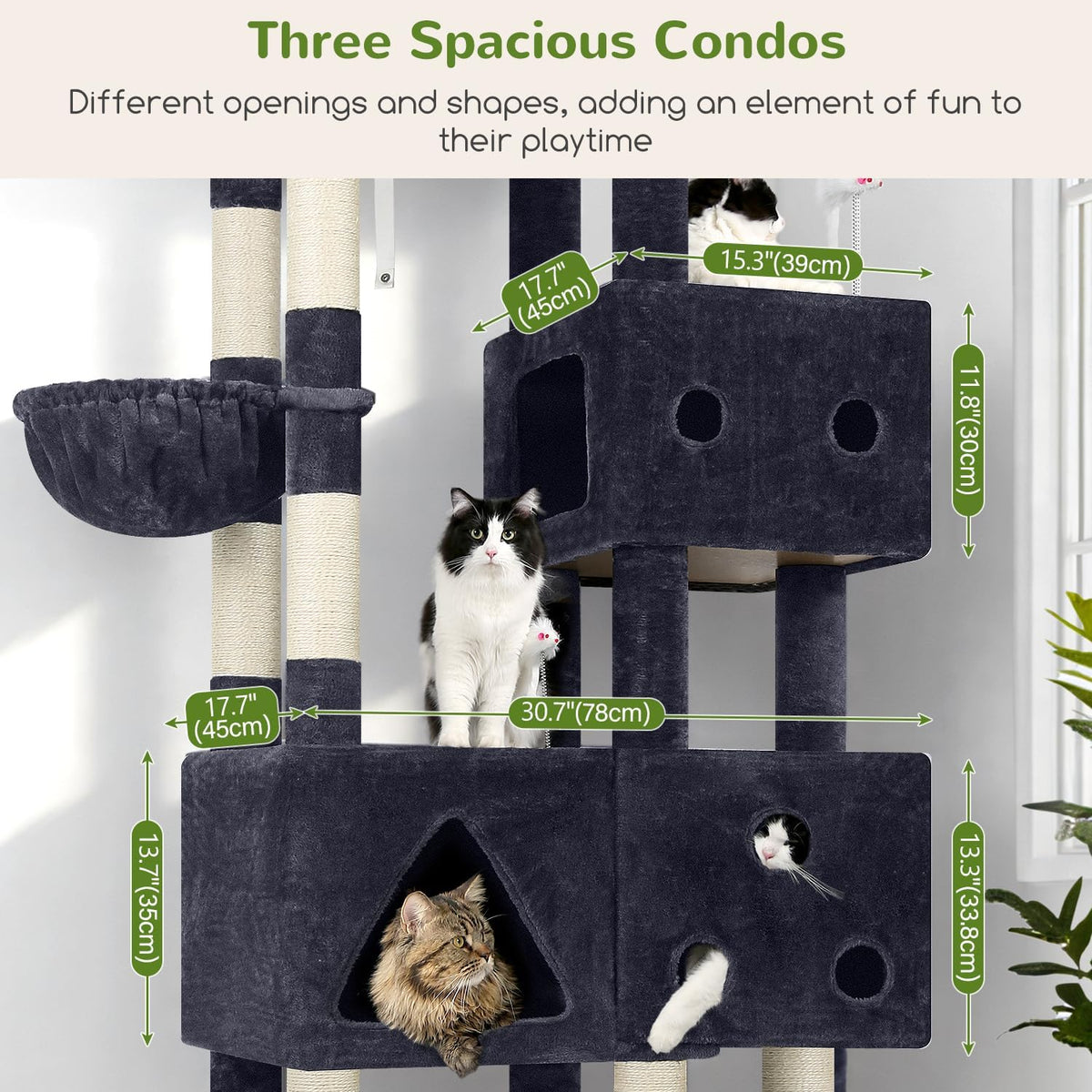 Globlazer Extra Large Cat Tower for Big Cats 20 lbs, 81in, F81, Dark Grey