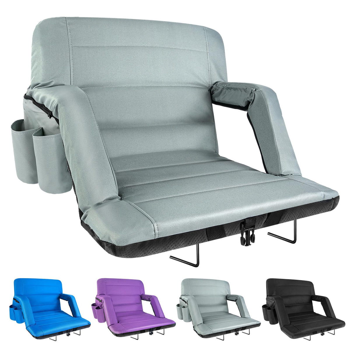 yeyeeyyee Stadium Seats with Back Support 2 Pack Wide, Exclusive Bleacher Chairs with Back and Cushion Folding Stadium Chairs, 6 Reclining Positions Waterproof Bleacher Seats (Wide|22.5" Black)