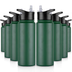 32 oz Insulated Water Bottle Bulk 8 Pack, Stainless Steel Sports Water Bottles with Straw Lid & Wide Mouth Lids, Double Walled Vacuum, Leak Proof, White