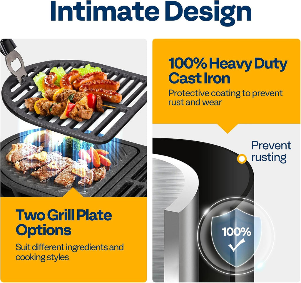 VIVOHOME Oval Cast Iron Grill with Interchangeable Grates & Griddle