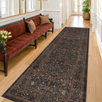 Floral Dark Green Washable Area Rugs 8x10, Vintage Living Room Rug