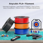 ANYCUBIC PLA Plus (PLA+), 3D Printer Filament 1.75mm Bundle, High Toughness, 1KG Spool, Black, White, Texture Grey, Pink, Red, Blue, Green, Orange, Yellow, Purple, 10KG in Total