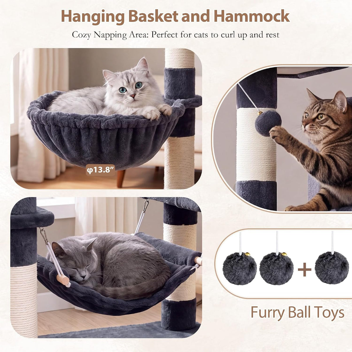 Gitelsnour Cat Tree, 71'' Tower for Large Cat with Scratching Post, GCT032G