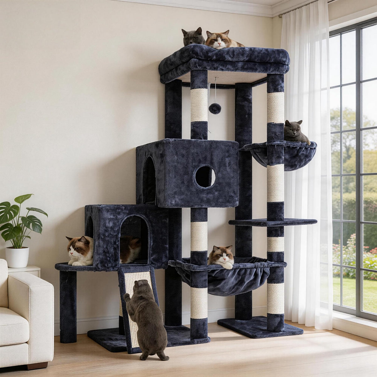 Hey-brother Cat Tree Tower with 3 Condos, Step Climbing Pathway MPJ081G