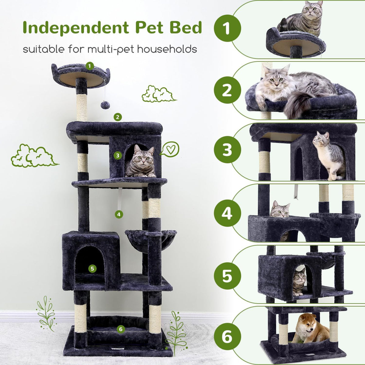 Globlazer S72 Heavy Duty Cat Trees for Large Cats 20 lbs+, Dark Gray