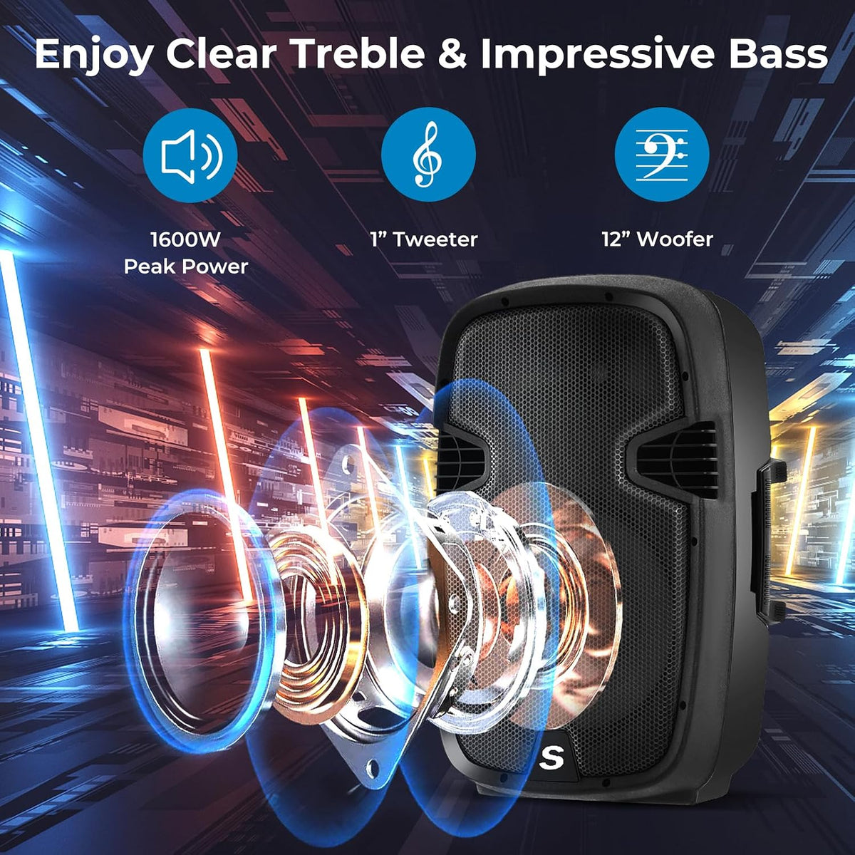 COSTWAY 2-Way 15'' Speaker System, All-in-One Speaker Set, Bluetooth, USB, SD, Wired Microphone, Adjustable and Sturdy Stand, Easy to Carry with Built-in Rod, Wide Application in Anniversary