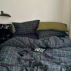 EAVD Vintage Buffalo Plaid Duvet Cover Queen Red&Black&Green Muslin Cotton