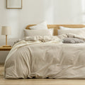 BESTOUCH Cotton Solid Duvet Cover Set Linen Feel Cornflower Blue Queen