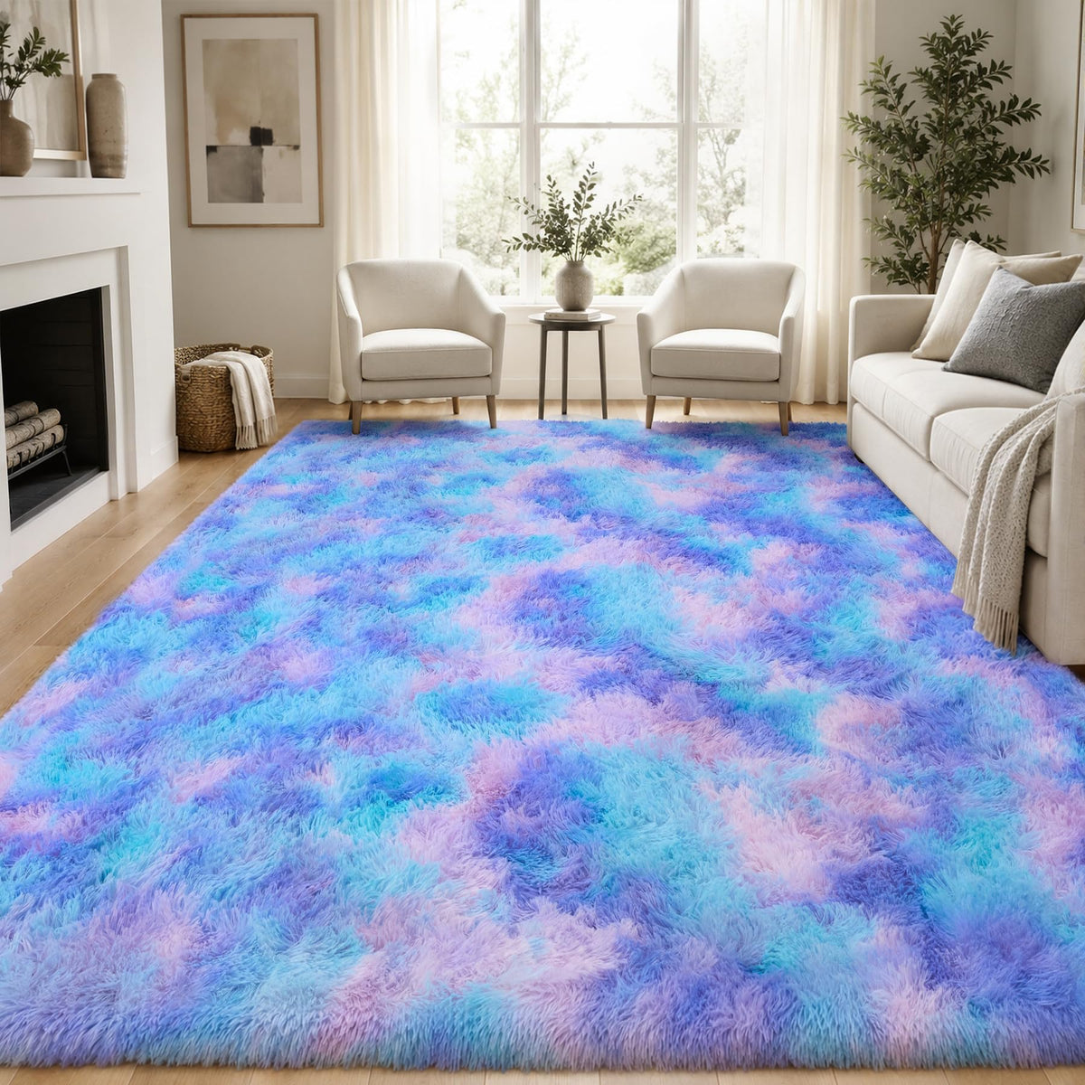 PLHXFR 9x12 Area Rugs Living Room: Fluffy Bedroom Soft Shag Rug Black Grey