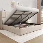 King Bed Frame with Hydraulic Gas Lift Up Storage, Linen Upholstered