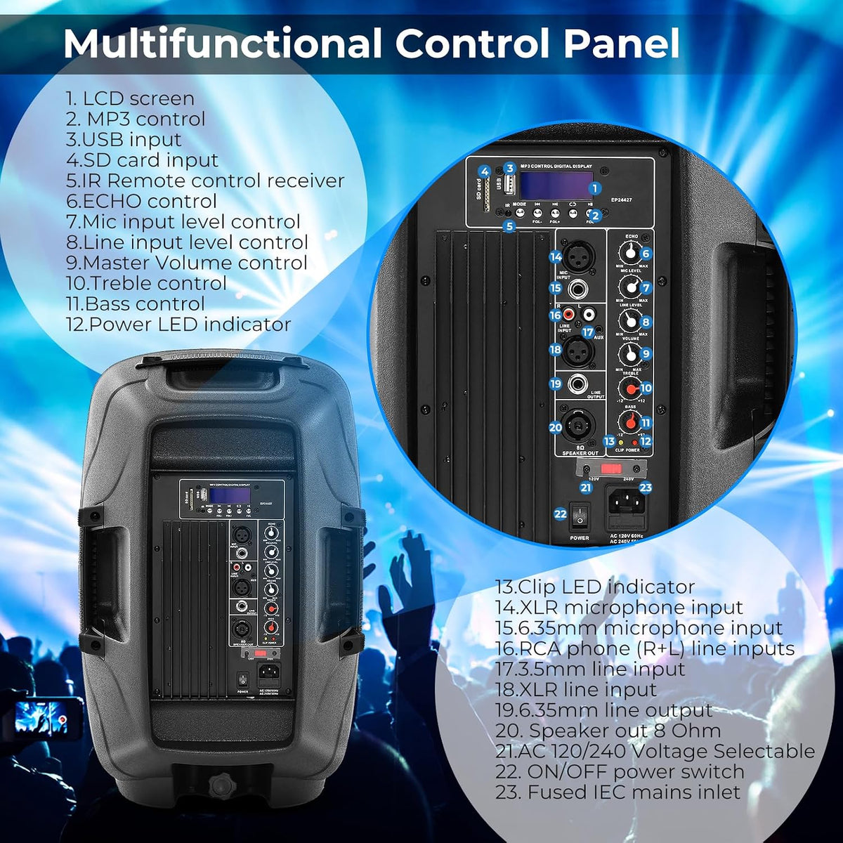 COSTWAY 2-Way 15'' Speaker System, All-in-One Speaker Set, Bluetooth, USB, SD, Wired Microphone, Adjustable and Sturdy Stand, Easy to Carry with Built-in Rod, Wide Application in Anniversary