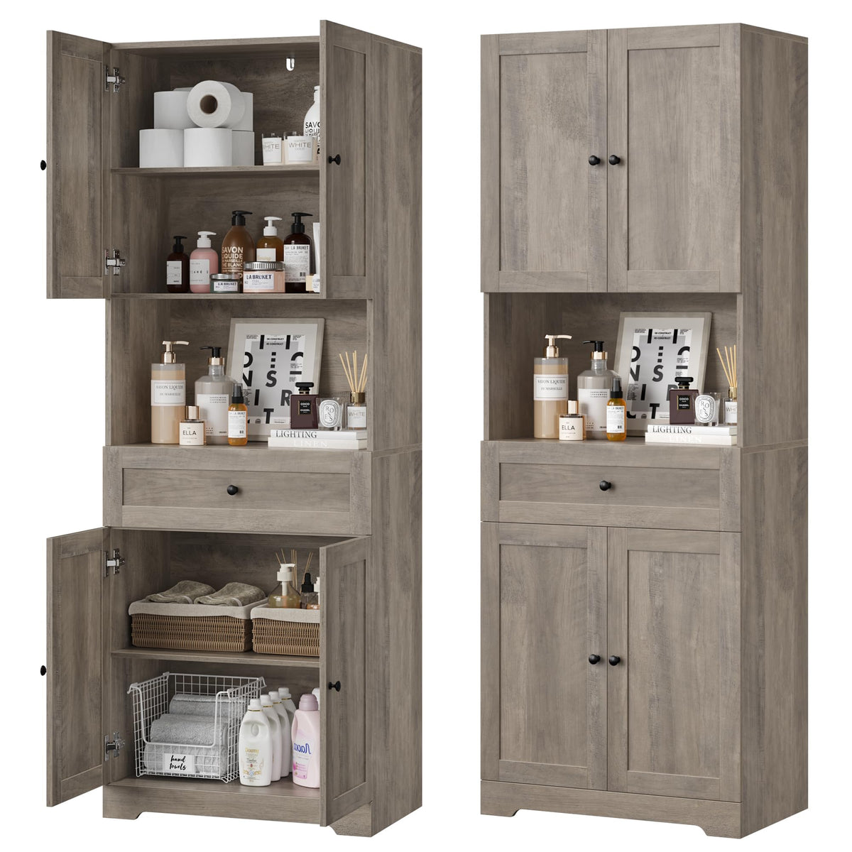 HIFIT Tall Bathroom Storage Cabinet with Drawer, Modern Linen Cabinet,White