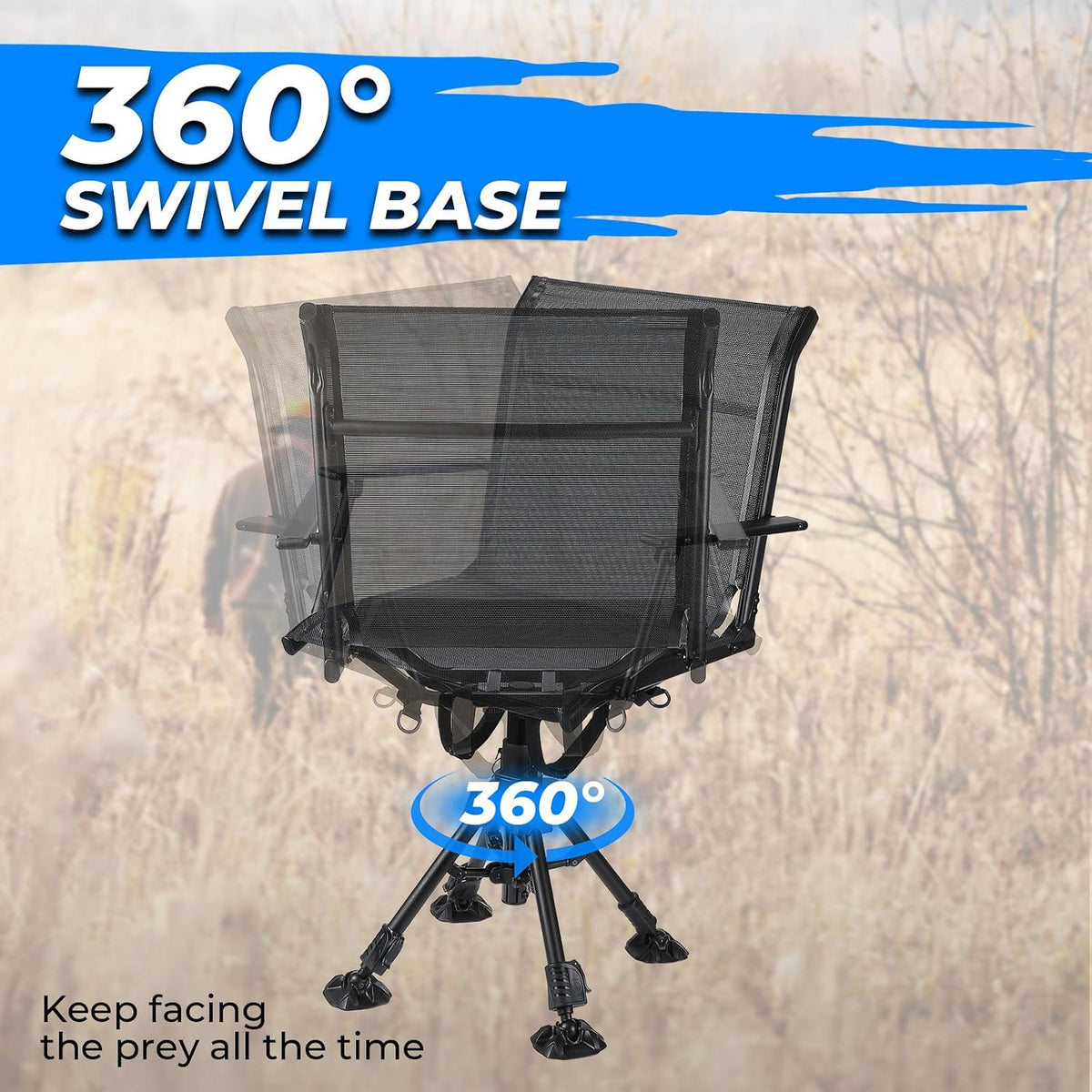 KEMIMOTO Hunting Blind Chair 360° Silent Swivel, Height Adjustable Black