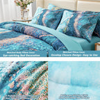 PERFEMET 6 Piece Teal King Size Comforter Set Watercolor Marble Bedding Set