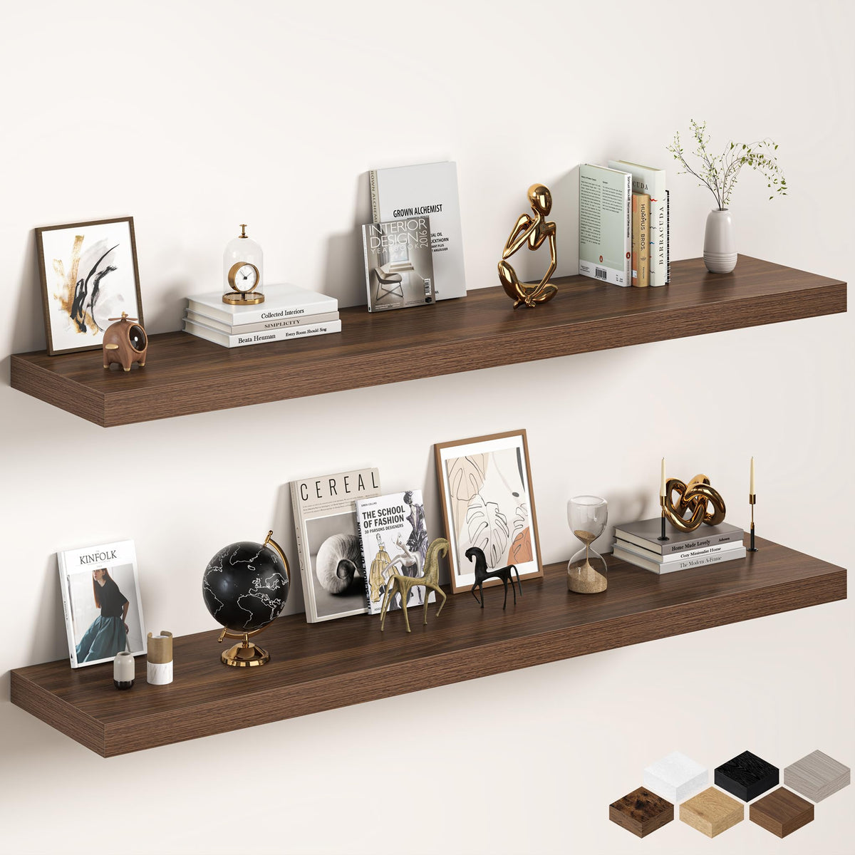 30Inch Oak Floating Shelves for Wall, 12 Inch Deep Shelves for Bedroom, Kitchen, Bathroom Wall Mounted, Rustic Wood Floating Shelf with Invisible Brackets for Books, Storage, Decor, 2 Packs