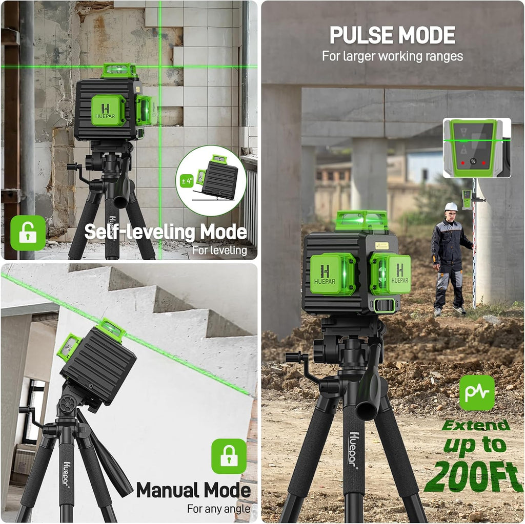 HUEPAR Laser Level 360 Self Leveling with 50" Tripod, 3x360° Laser Leveler