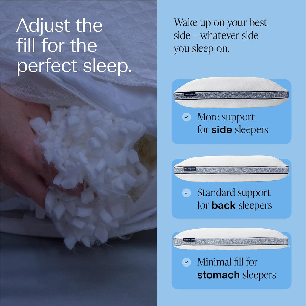 DreamyBlue Gusseted Sapphire Pillow, Shredded Memory Foam, Queen