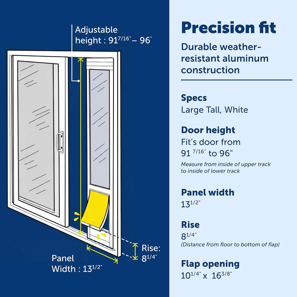 PetSafe Sliding Glass Pet Door, 1 Piece, Large-Tall Dogs to 130 lb, White