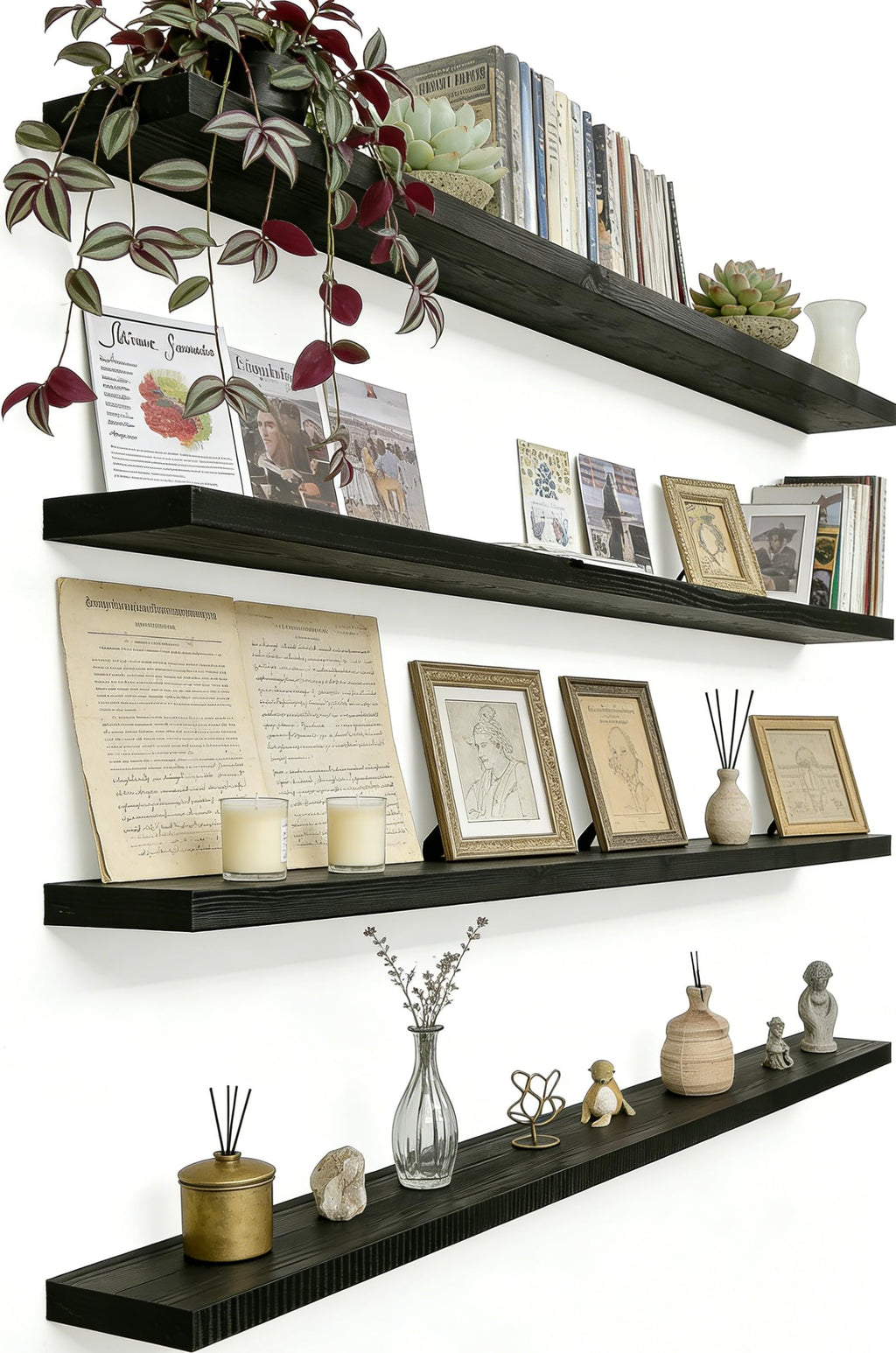 48 Inch Rustic Wood Floating Shelves Farmhouse Wooden Wall Shelves for Bathroom Bedroom Living Room Kitchen Office Set of 4 Light Brown