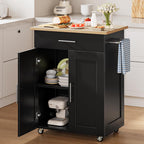 OtterOasis Mobile Kitchen Island on Wheels, Large Drawer, Black