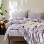 FOSSA Duvet Cover Set 100% Washed Cotton Linen Feel Queen