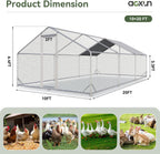 Aoxun Large Metal Chicken Coop, Outdoor Chicken Runs for Yard with Cover, Spire Roof Hen House Enclosure with Security Lock, Walk-in Cage Peak Hen House for Yard Farm (10x20x6.4 FT)