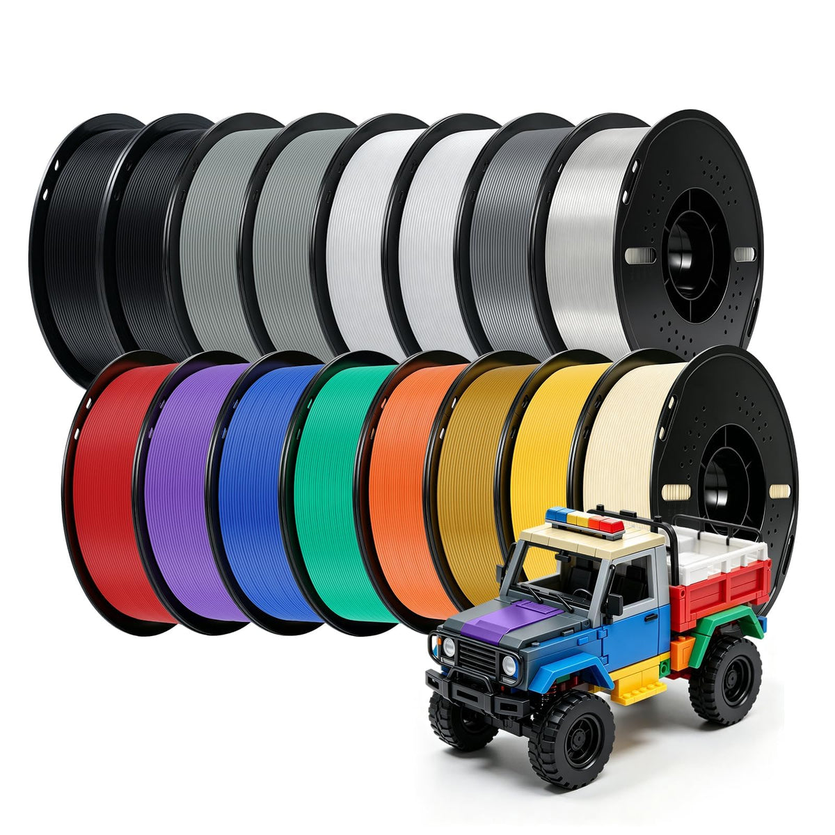 Kingroon PETG 3D Printer Filament, 10 Rolls, Dimensional Accuracy +/- 0.03 mm, 1kg Spool(2.2lbs), 1.75 mm，10KG Ten Colors Black White Grey Red Blue Green Yellow Orange Transparent Silver