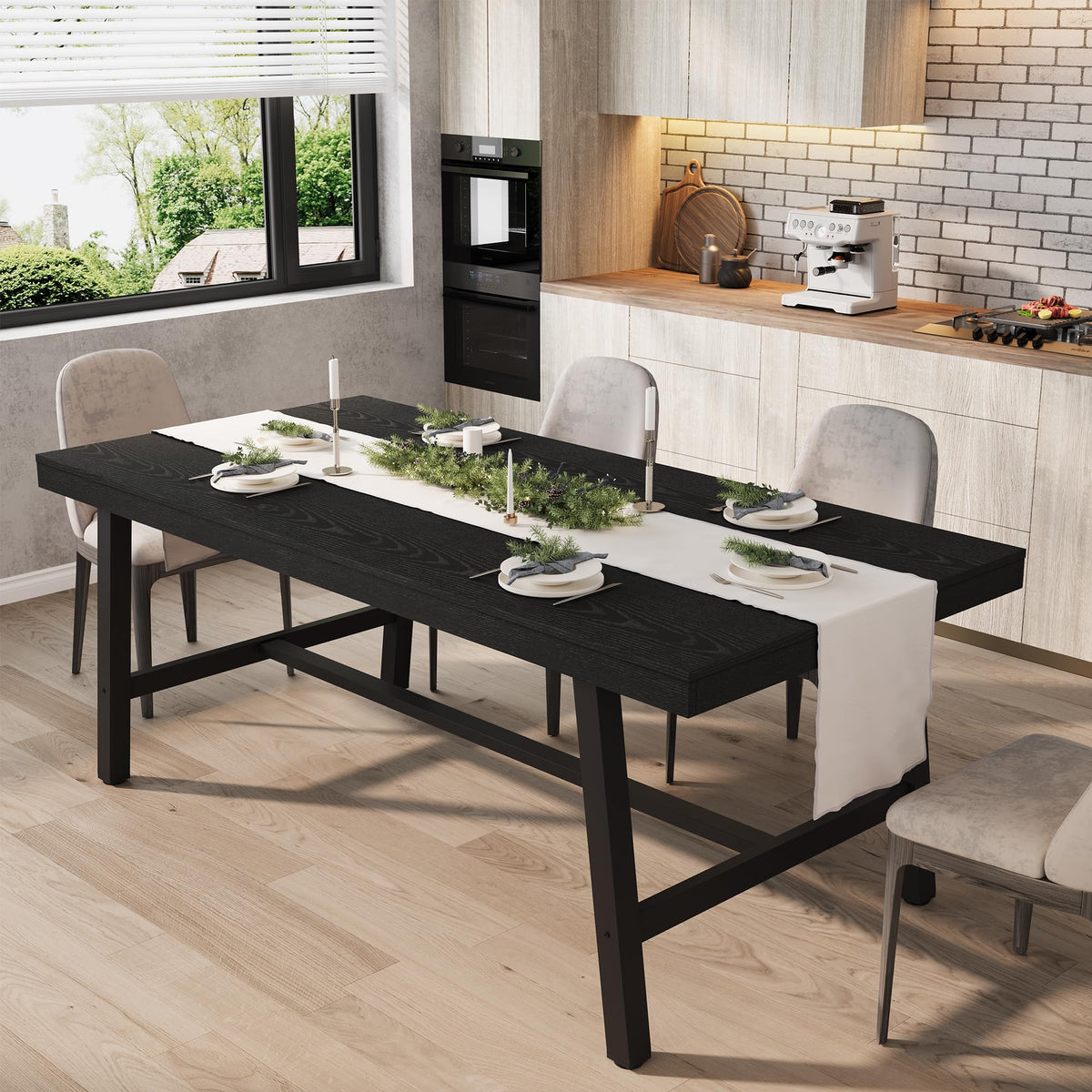 GarveeHome Industrial Dining Table for 6-8 People, 70.87" Long Large Kitchen Table with Sturdy Metal Frame, Rectangular Counter for Dinner, Kitchen, Dining Room (Grey, 71" Non-extendable)