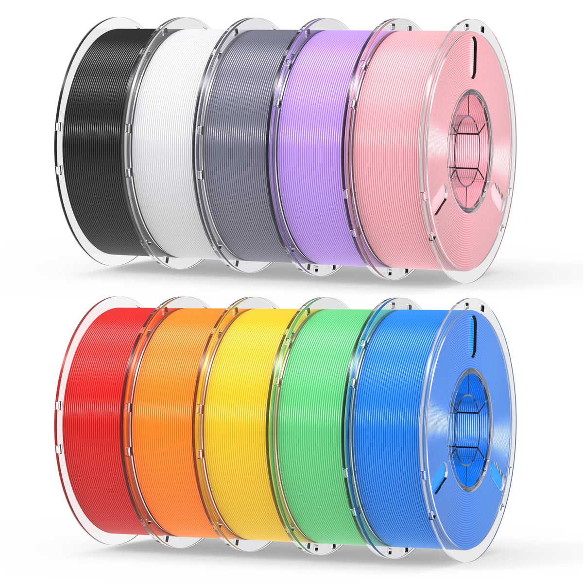 RAMBERY Silk Rainbow PLA 3D Printer Filament Bundle, 10 Colors Total 10kg, 1.75mm Multicolor Gradient 3D Printing Filament for Most FDM 3D Printers, 1KG Spool (2.2lbs) x 10 PCS