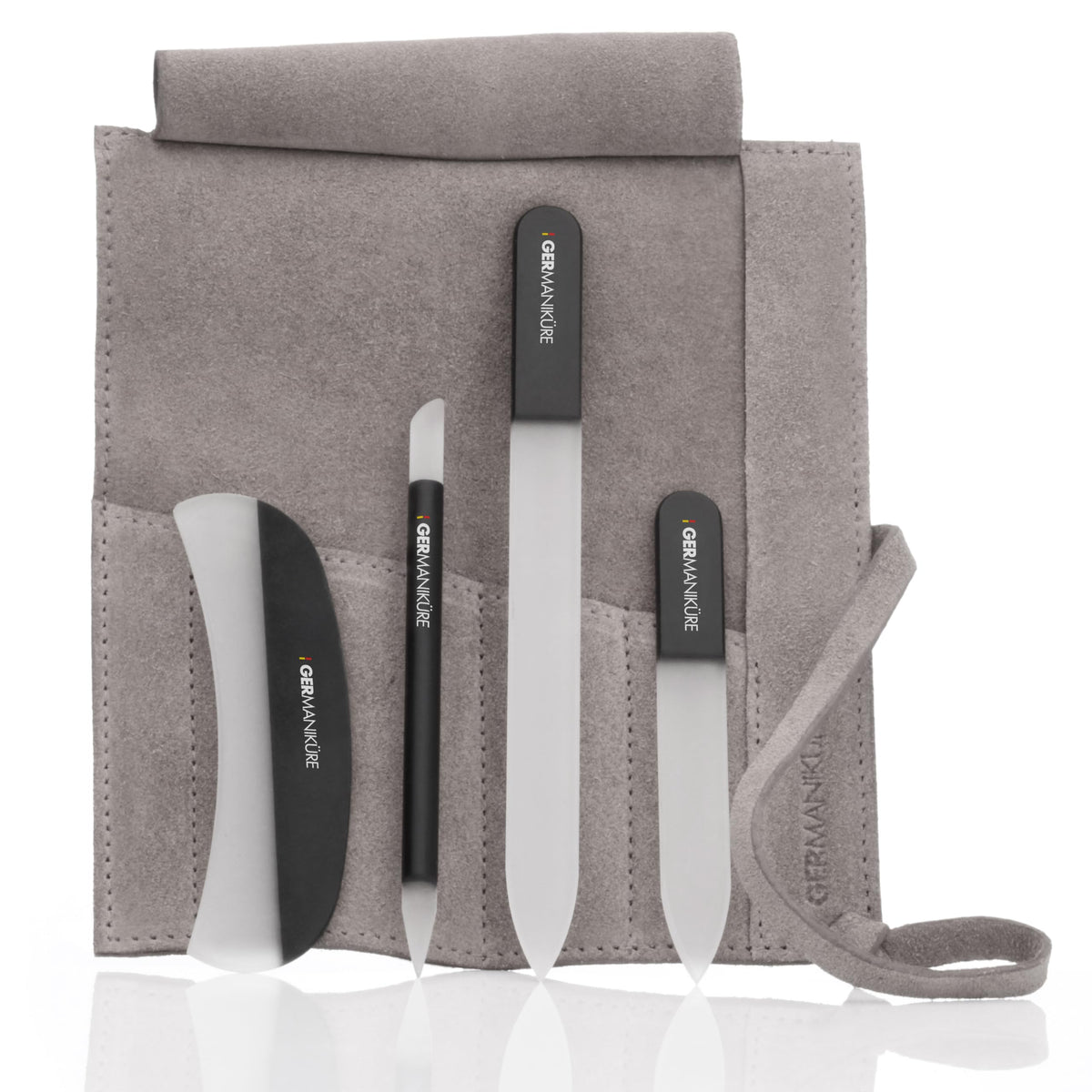 GERMANIKURE 7pc Manicure & Pedicure Set, FINOX Steel, Purple Leather Roll
