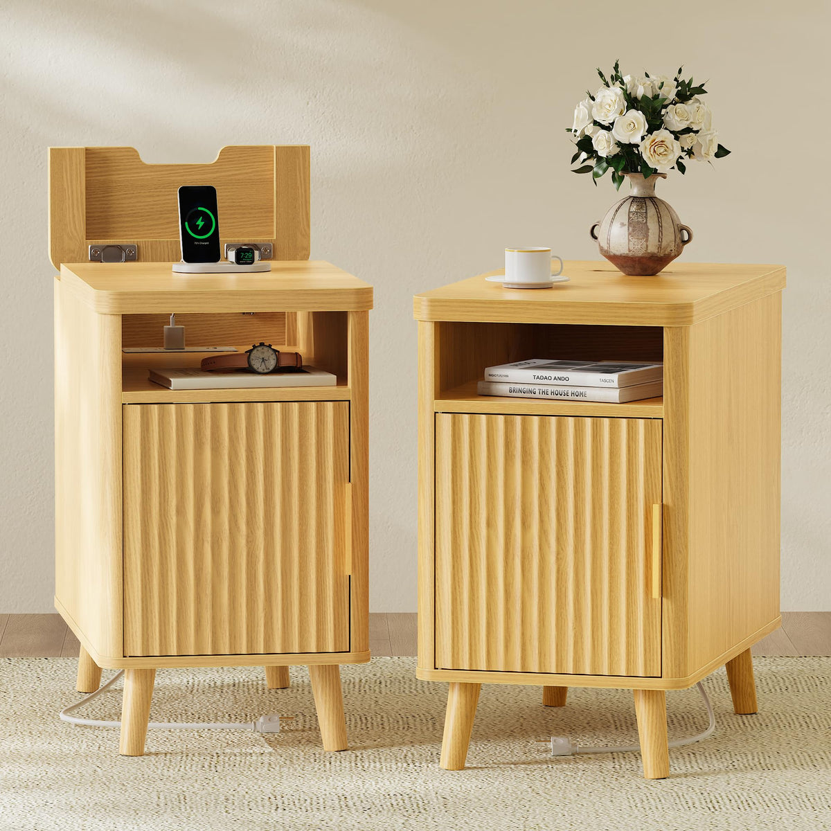 Huuger Narrow End Table with Charging Station, USB-C Port