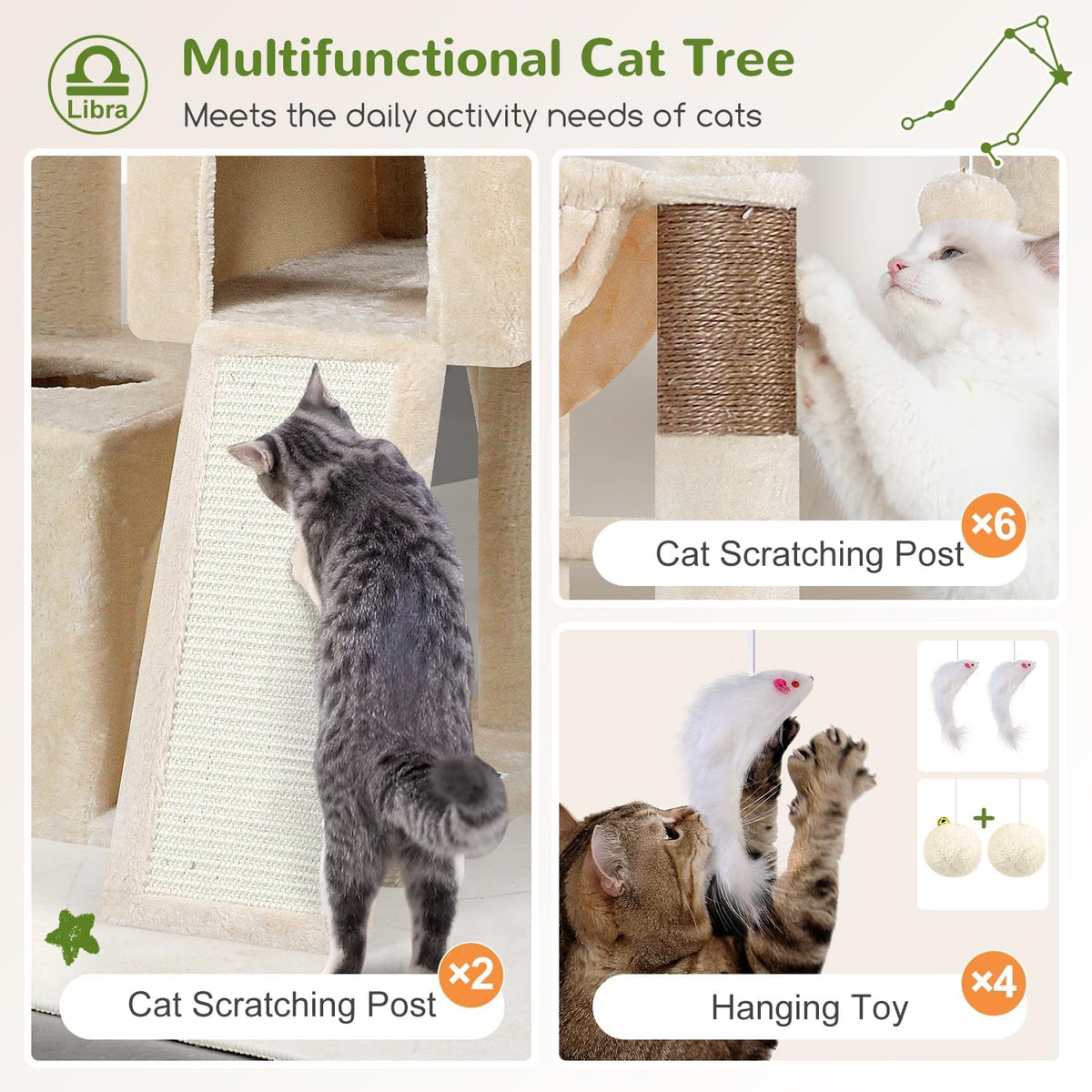 Globlazer Z78 Heavy Duty Cat Tree for 20lbs Large Adult Cats, Beige