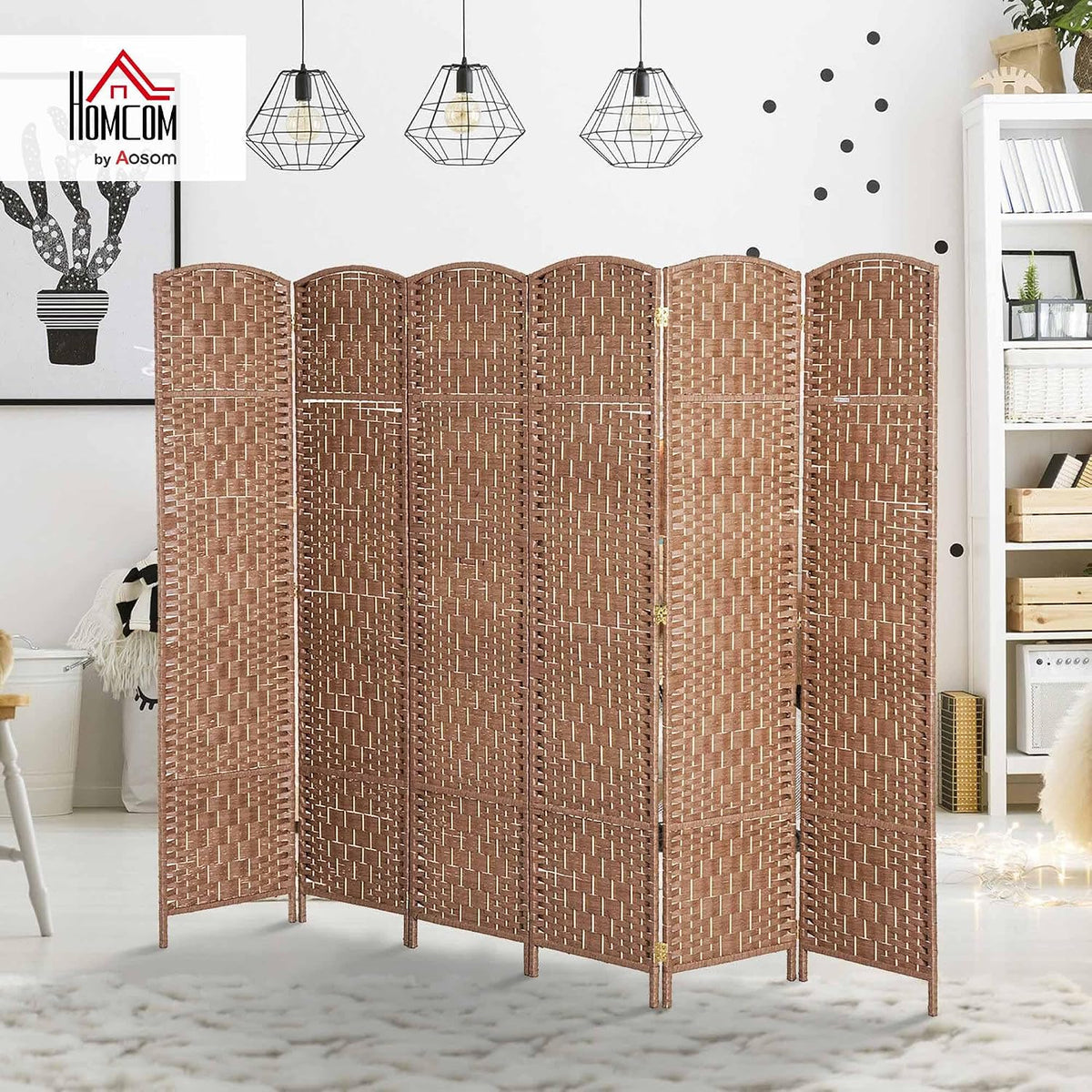 HOMCOM Room Divider 6-Panel, 6FT-Tall Folding Privacy Screen, Natural