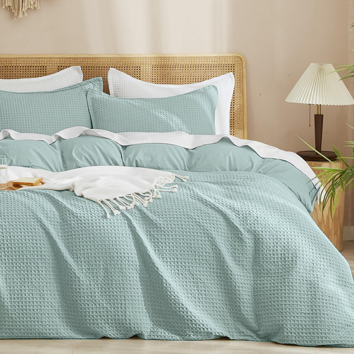 PHF Waffle Duvet Cover California King, Soft & Breathable, 104"x98", Linen