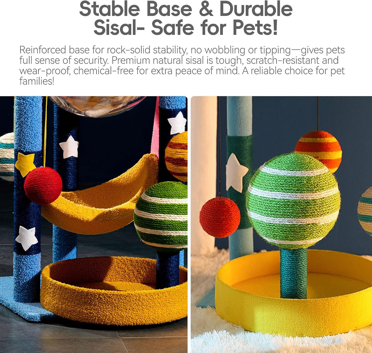 35" Starry Sky Cat Tree Tower, Multi-Layer Bed & House with Space Capsule