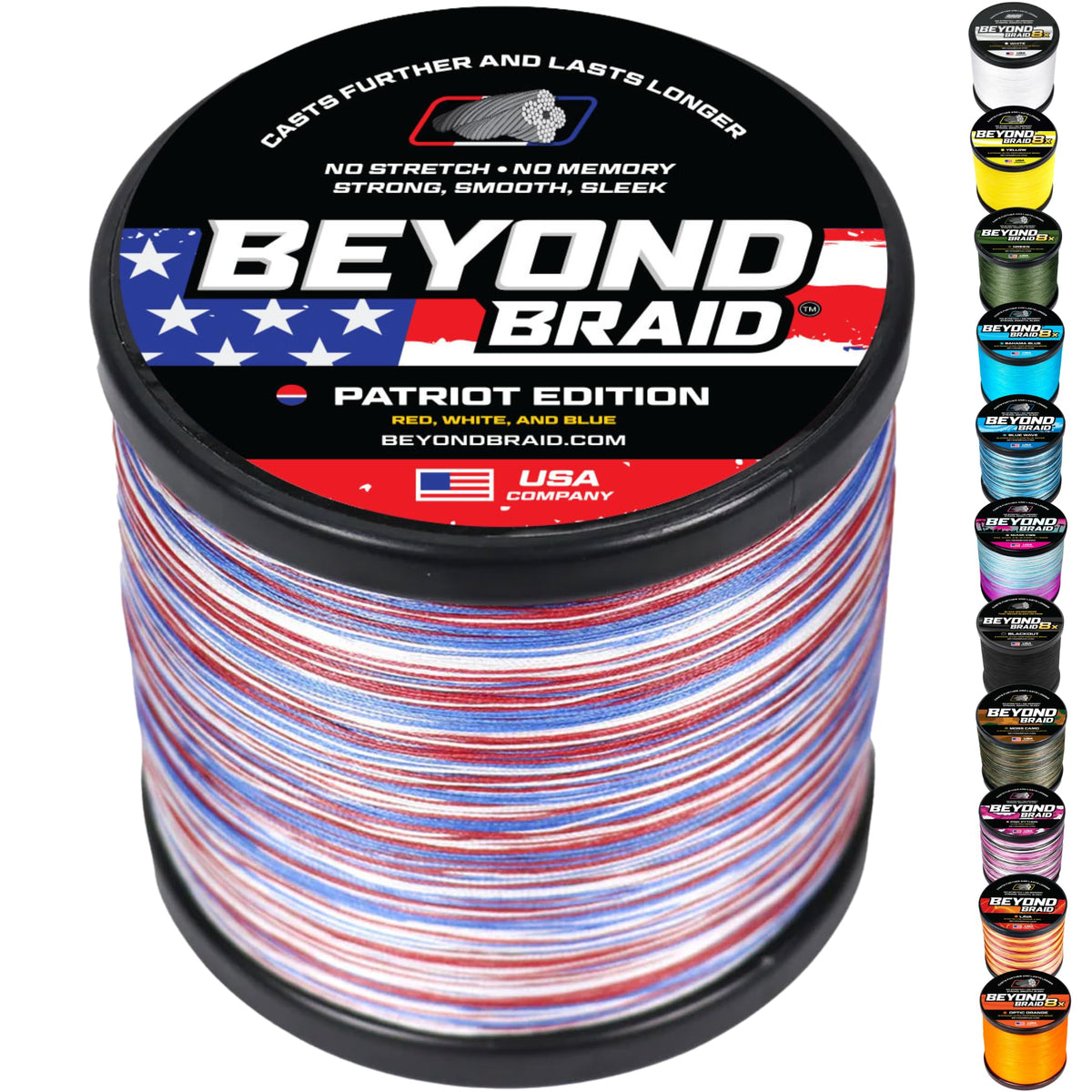 Beyond Braid Braided Fishing Line -Super Strong - Abrasion Resistant - No Stretch -Blue Camo, Moss Camo, White, Green, Pink, Blue, 4 Strand 8 Strand
