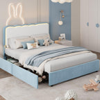 IDEALHOUSE Twin LED Bed, 2 Drawer Trundle, Pink Wave Headboard