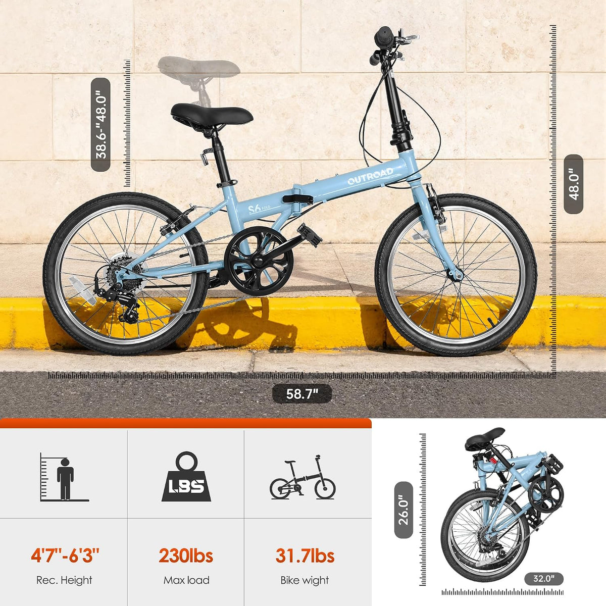 Betterland 20 inch Folding Bike, Foldable Bicycle for Adults with 7 Speed Derailleur, Lightweight Collapsible Bicycle for City Commuting, Fold Up Bike Men Women Teenagers