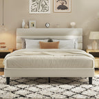 Fluest King Size Bed Frame, Platform Bed Frame with Velvet Upholstered Headboard, No Box Spring Needed, Sturdy Metal Support, Noise Free, Easy Assembly, Beige