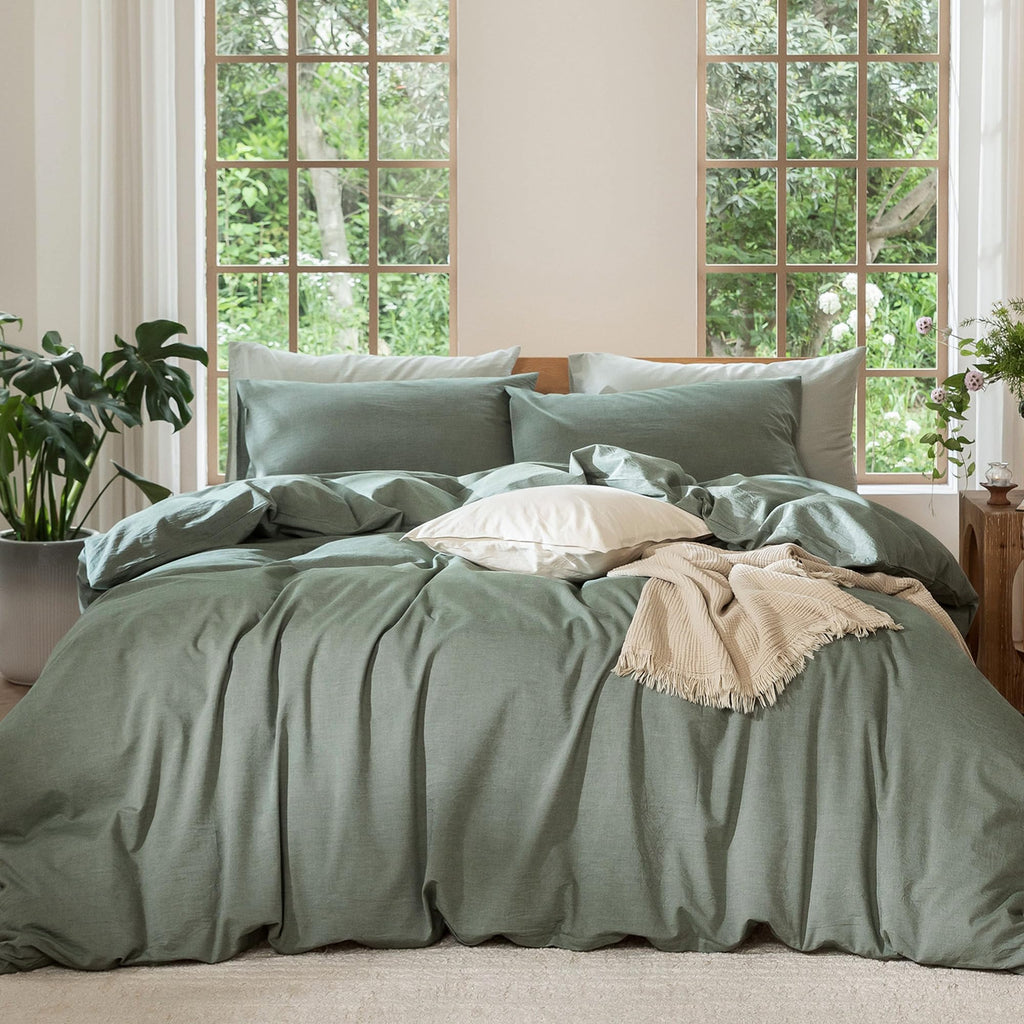 MooMee Duvet Cover Set 100% Washed Cotton Linen Like King
