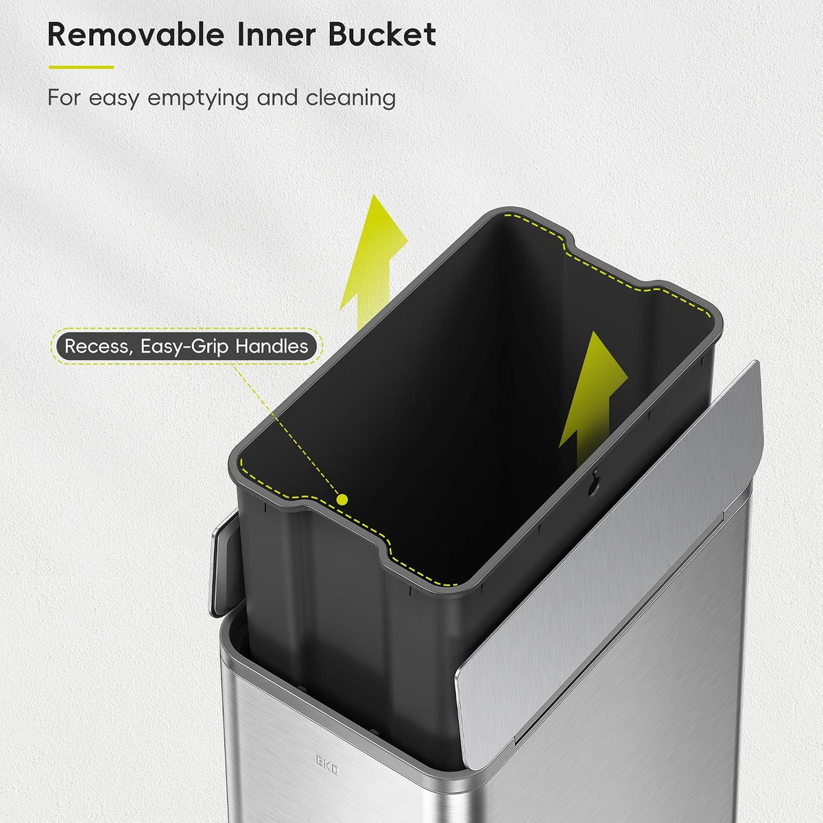 EKO X-Wing 50L / 13.2 Gallon Slim Step Trash Can, Stainless Steel Kitchen Garbage Bin with Dual Wing Lid, Soft Close, Removable Inner Bucket for Kitchen or Home