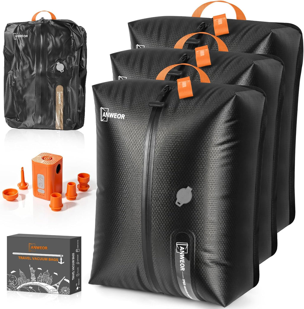 3 Pack with Vacuum Bag Travel for Suitcase, 20L Overpack Vacuum Bags w/Pump