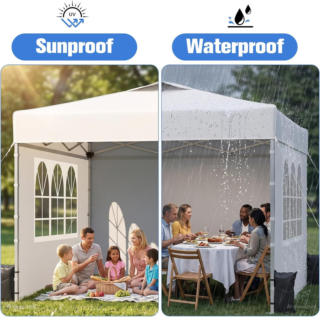 10x10 Pop Up Canopy Tent with One Push Setup, 3 Adjustable Heights, White