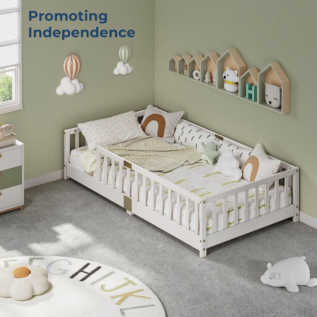 Twin Montessori Floor Bed with Rails