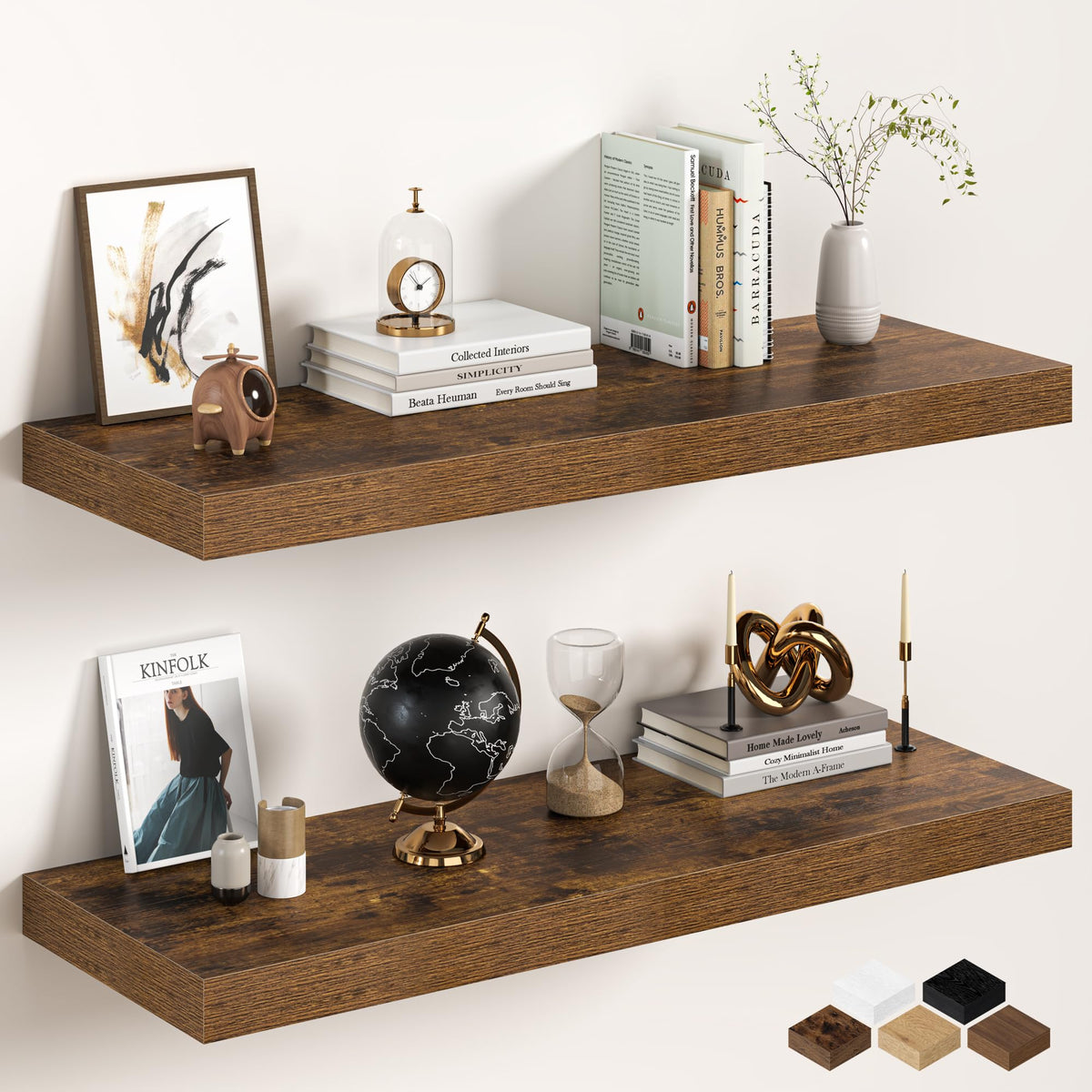 30Inch Oak Floating Shelves for Wall, 12 Inch Deep Shelves for Bedroom, Kitchen, Bathroom Wall Mounted, Rustic Wood Floating Shelf with Invisible Brackets for Books, Storage, Decor, 2 Packs