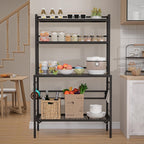 Bakers Rack with Open Bottom, 63''H Metal Microwave Stand with 8 Hooks, 4-Tier Heavy Duty Baker's Rack with Mesh Shelf, Multi-Purpose Display Rack&Potting Bench Table for Patio, Black
