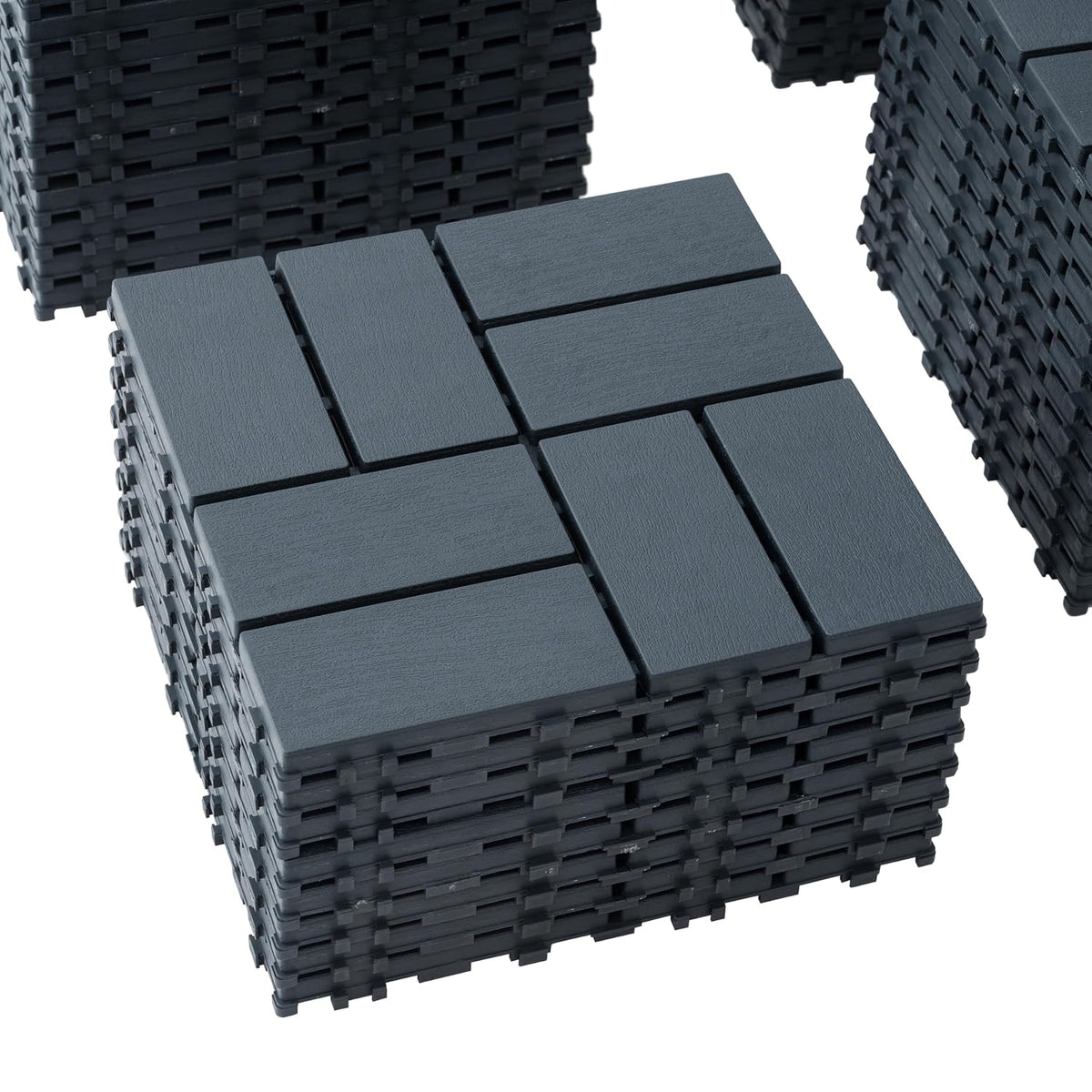 Deck Tiles for Outdoor, Plastic Outdoor Flooring Tiles, Kitchen Non Slip Polypropylene Interlocking Flooring Tile Waterproof for Balcony and Patio, 44 Pack, 12"x12" Square, All Weather Use, Grey