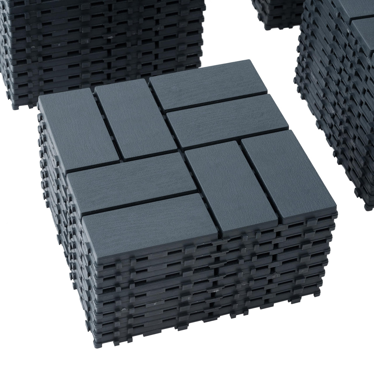 12" Patio Deck Tile, Patio Flooring, 44 Packs Deck Tiles Interlocking Outdoor All Weather, Flooring Tiles for Balcony, Backyard Pool decking Tiles, Easy Installation, Dark Gray - Stone Texture