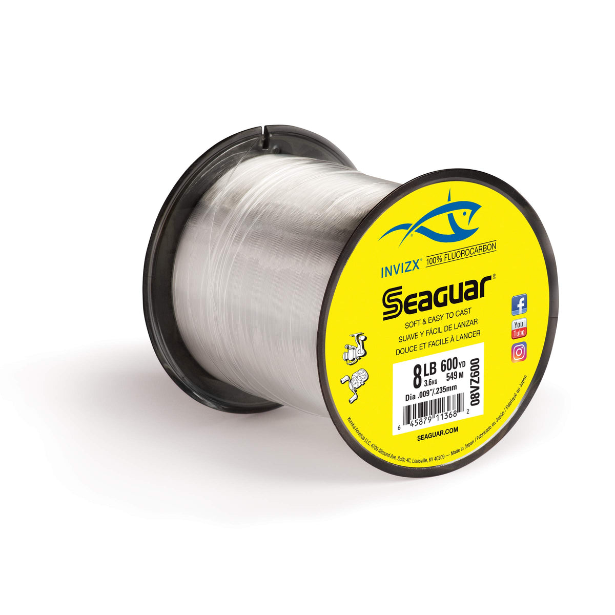 Seaguar InvizX Multi-Species Fishing Line for Casting, Live Bait, Freshwater, 100% Fluorocarbon, Clear, Multiple Sizes